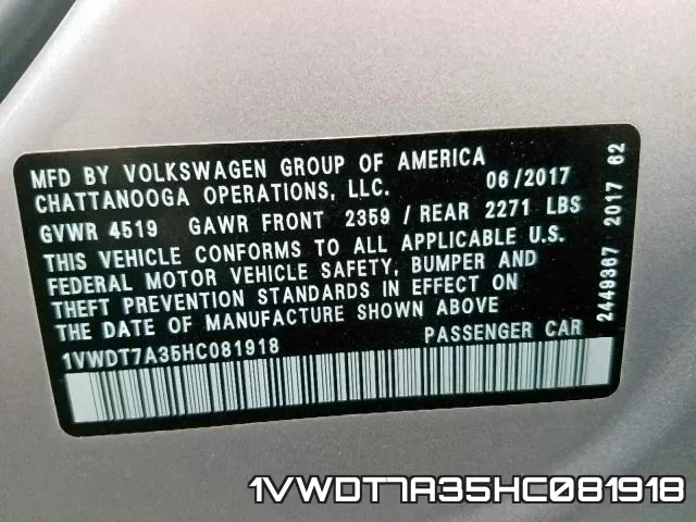 1VWDT7A35HC081918 фото 2