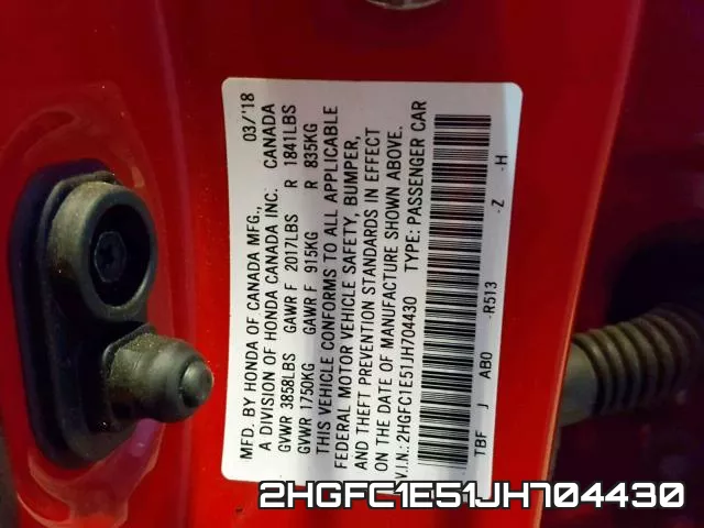 2HGFC1E51JH704430 фото 2