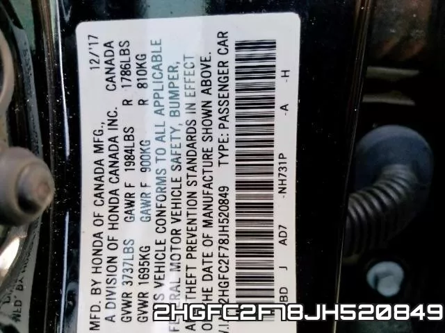 2HGFC2F78JH520849 фото 8
