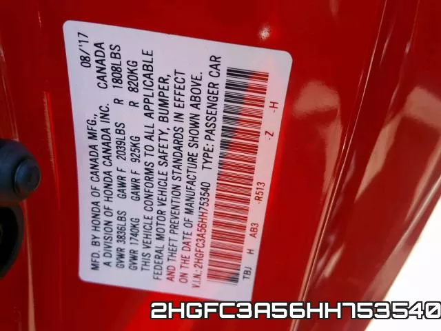 2HGFC3A56HH753540 фото 2