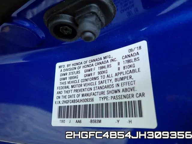 2HGFC4B54JH309356 фото 2