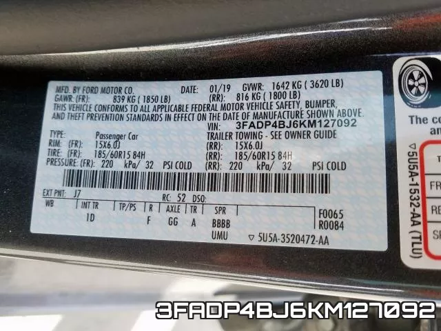 3FADP4BJ6KM127092 фото 2