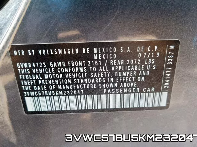 3VWC57BU5KM232047 фото 2