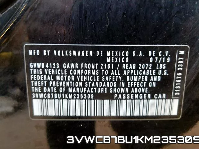 3VWCB7BU1KM235309 фото 2