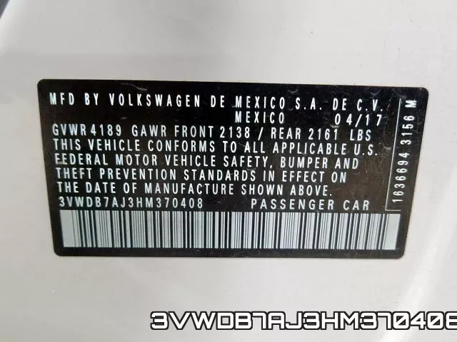 3VWDB7AJ3HM370408 фото 2