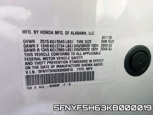 5FNYF5H63KB000019 фото 2