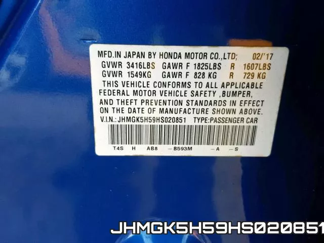 JHMGK5H59HS020851 фото 2