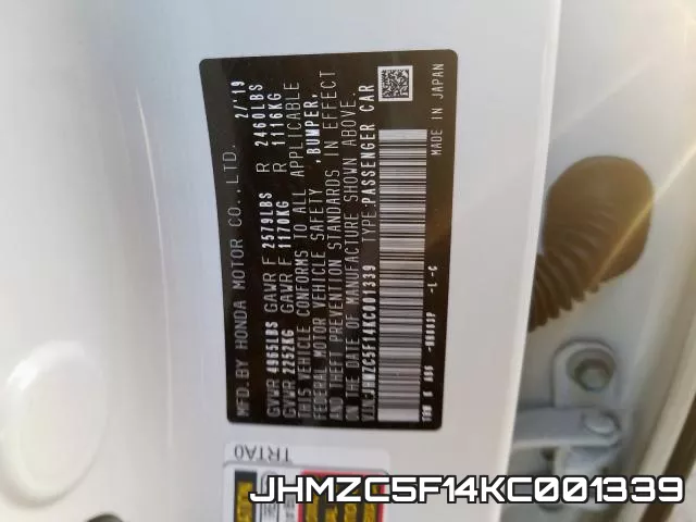 JHMZC5F14KC001339 фото 2