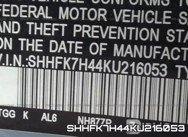 SHHFK7H44KU216053 фото 10