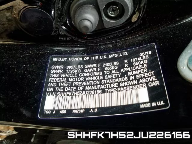 SHHFK7H52JU226166 фото 2