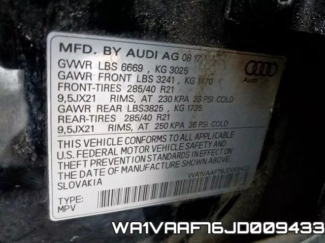 WA1VAAF76JD009433 фото 2