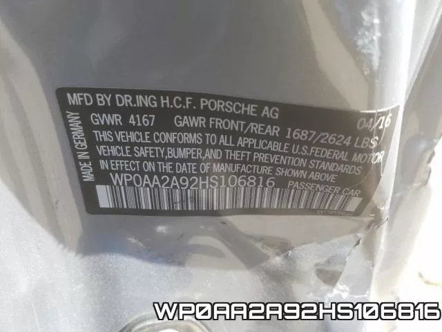 WP0AA2A92HS106816 фото 2