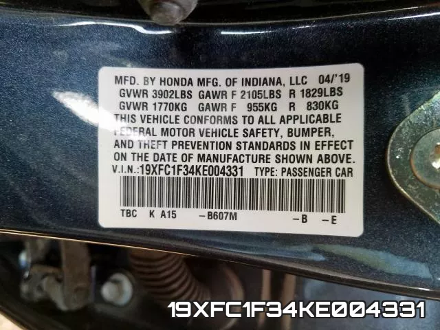 19XFC1F34KE004331 фото 2