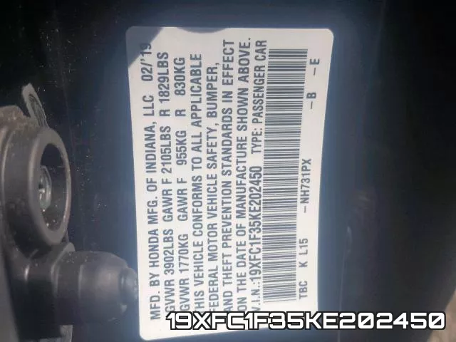 19XFC1F35KE202450 фото 2