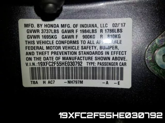 19XFC2F55HE030792 фото 2