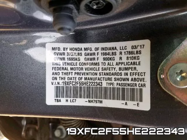 19XFC2F55HE222343 фото 2