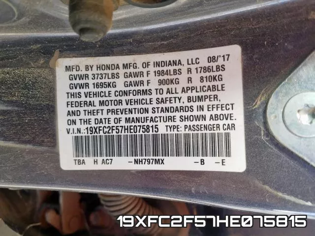 19XFC2F57HE075815 фото 2