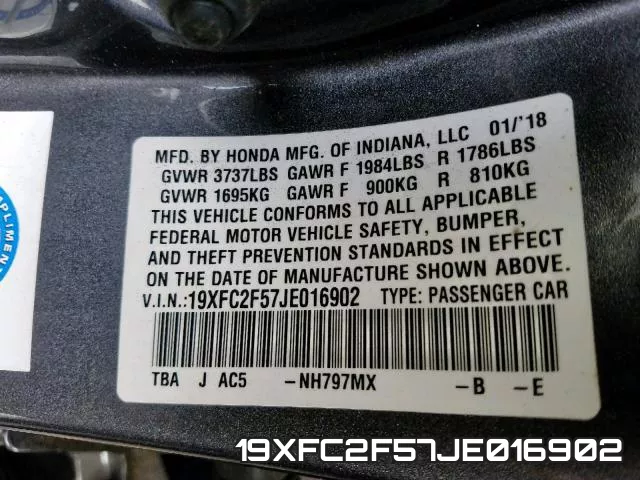 19XFC2F57JE016902 фото 2