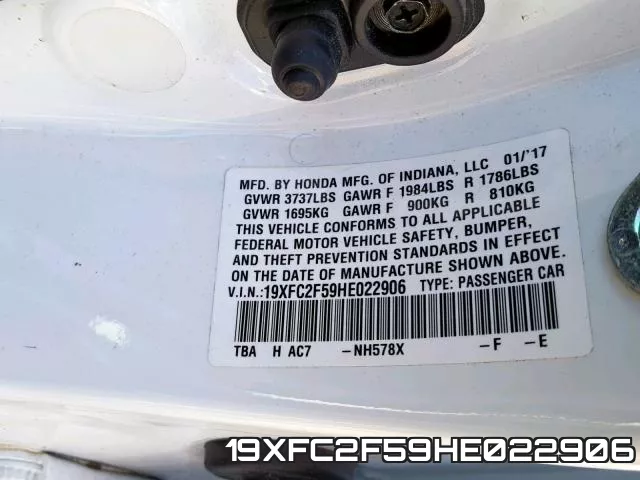 19XFC2F59HE022906 фото 2