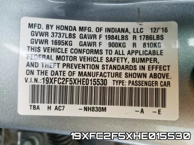 19XFC2F5XHE015530 фото 2