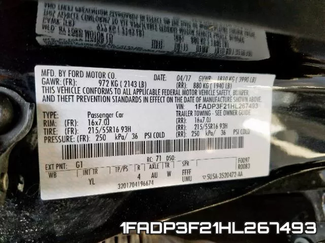 1FADP3F21HL267493 фото 2