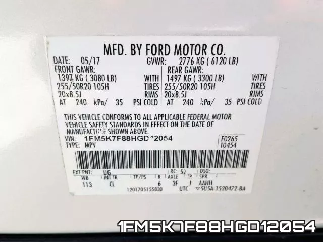 1FM5K7F88HGD12054 фото 2