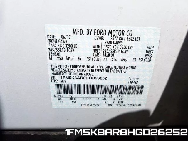 1FM5K8AR8HGD26252 фото 2