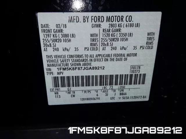 1FM5K8F87JGA89212 фото 2