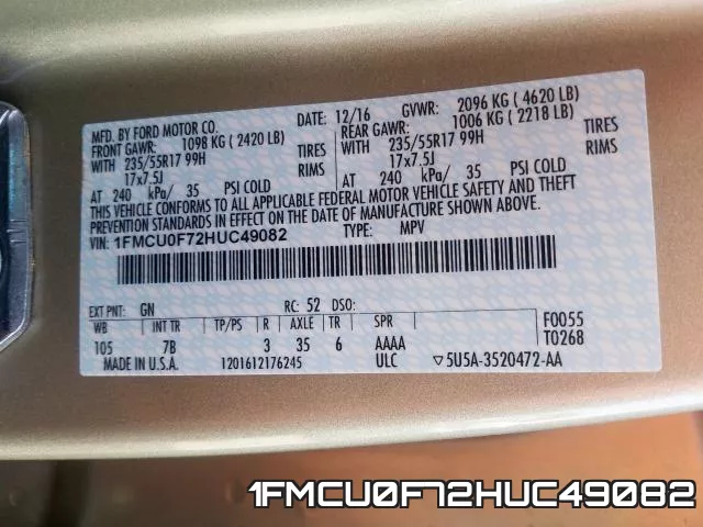 1FMCU0F72HUC49082 фото 2