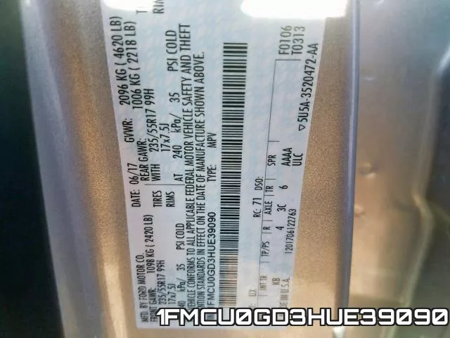 1FMCU0GD3HUE39090 фото 2