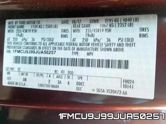 1FMCU9J99JUA50257 фото 2
