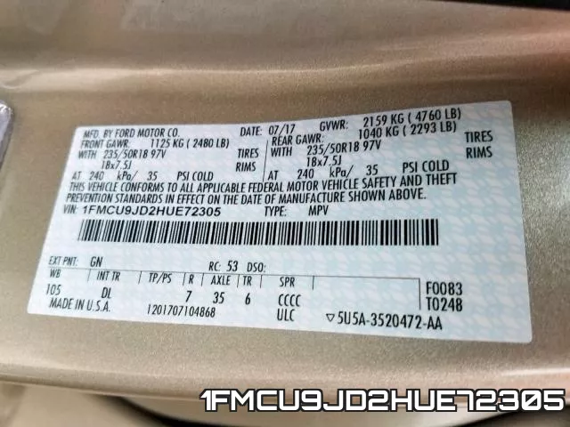 1FMCU9JD2HUE72305 фото 2