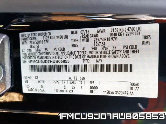 1FMCU9JD7HUB05853 фото 2