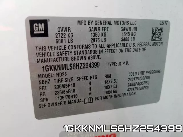 1GKKNMLS6HZ254399 фото 2
