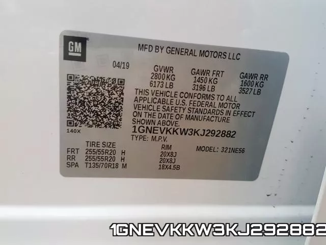1GNEVKKW3KJ292882 фото 2