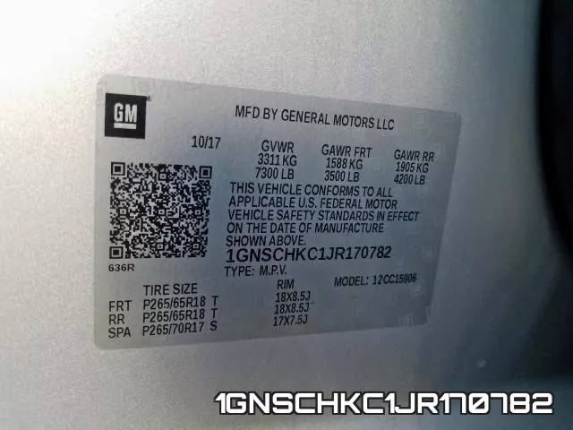 1GNSCHKC1JR170782 фото 2