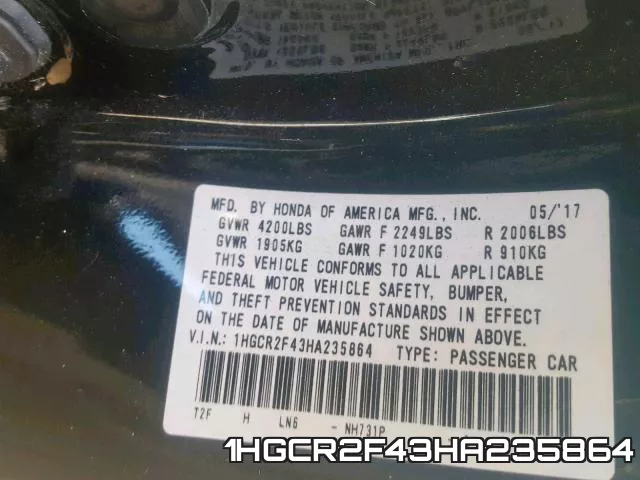 1HGCR2F43HA235864 фото 2