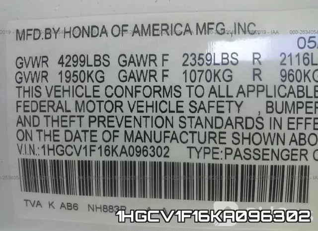 1HGCV1F16KA096302 фото 10