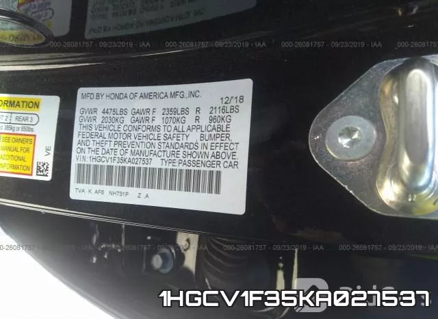 1HGCV1F35KA027537 фото 10