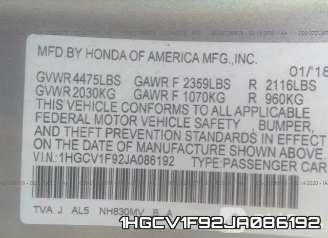 1HGCV1F92JA086192 фото 10
