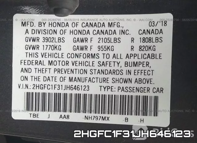 2HGFC1F31JH646123 фото 10