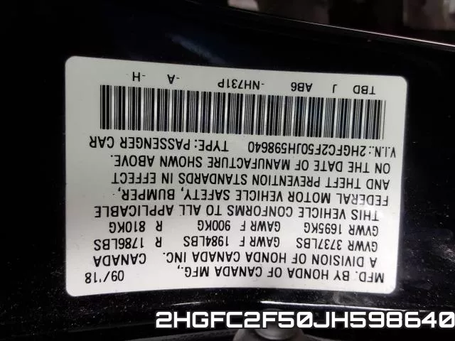 2HGFC2F50JH598640 фото 2