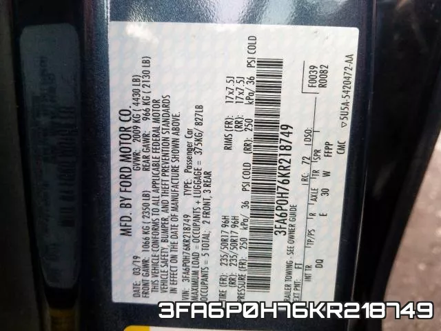 3FA6P0H76KR218749 фото 2