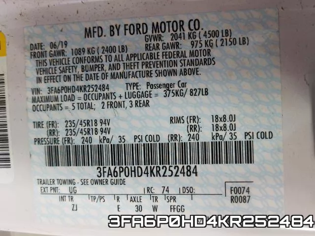 3FA6P0HD4KR252484 фото 2