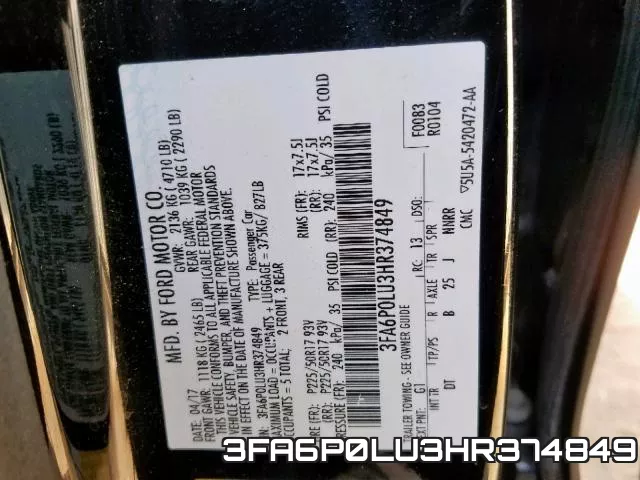 3FA6P0LU3HR374849 фото 2