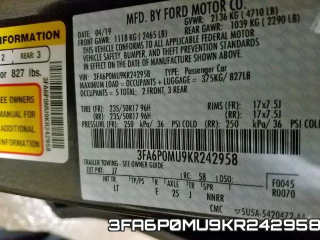 3FA6P0MU9KR242958 фото 2