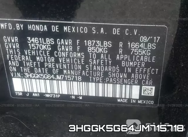 3HGGK5G64JM715718 фото 10