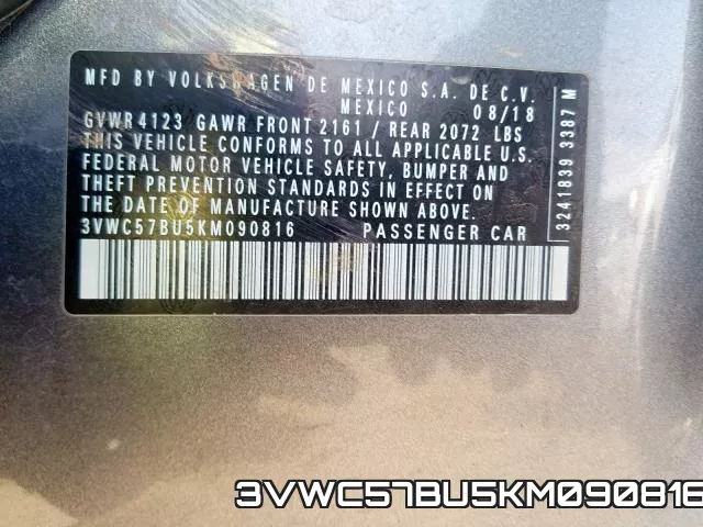 3VWC57BU5KM090816 фото 2
