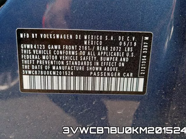 3VWCB7BU0KM201524 фото 2