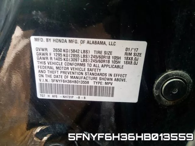 5FNYF6H36HB013559 фото 2